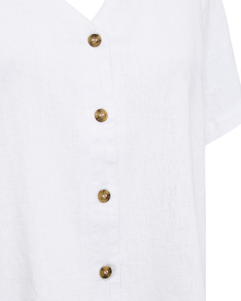 Freequent LAVA Linen Shirt White Short Sleeve V-Neck 208150