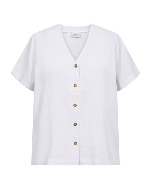 Freequent LAVA Linen Shirt White Short Sleeve V-Neck 208150