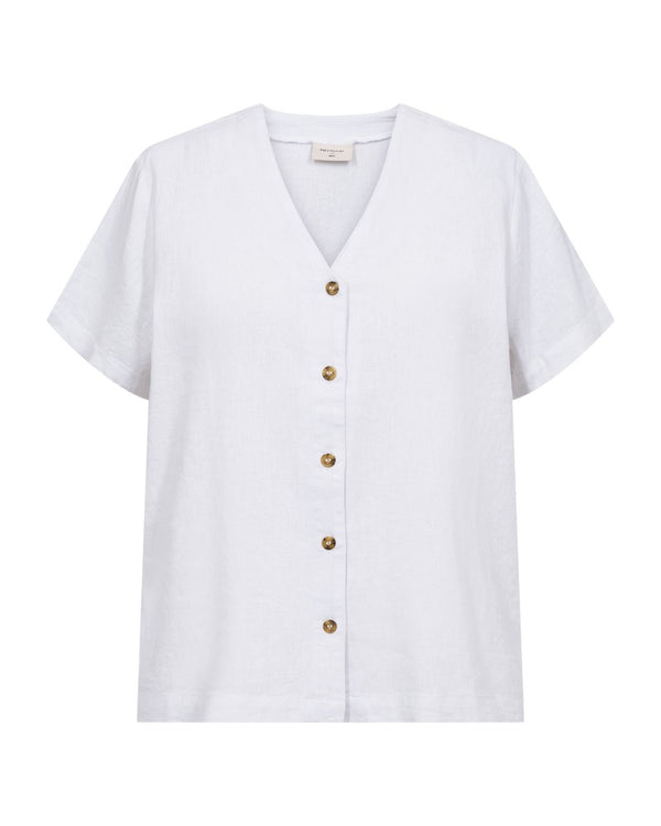 Freequent LAVA Linen Shirt White Short Sleeve V-Neck 208150