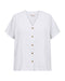 Freequent LAVA Linen Shirt White Short Sleeve V-Neck 208150