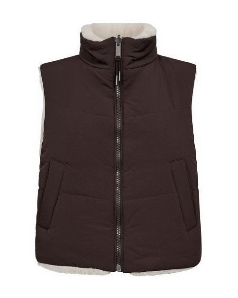 Freequent FQRAVI Reversible Faux Fur Vest 211926 Mole Brown and Moonbeam