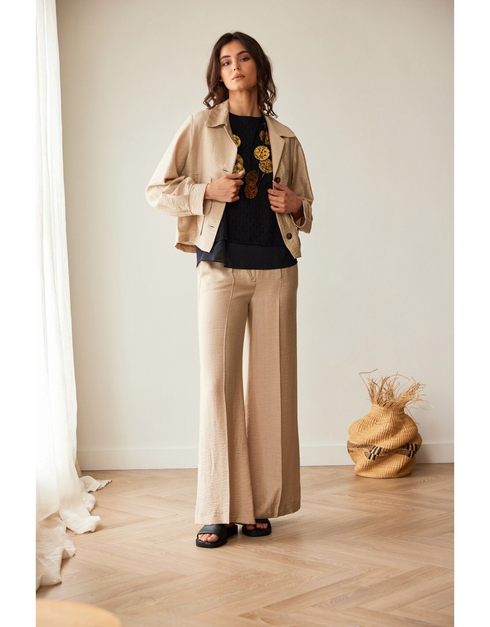Peruzzi Lustre Linen Wide Leg Trousers in Sand - S26138