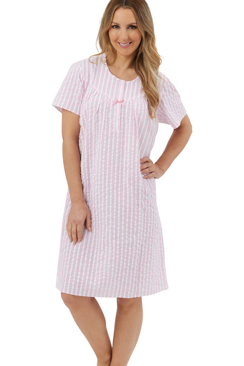 Marlon Coastal Stripe Seersucker Cotton Short Sleeve Nightdress MA44314