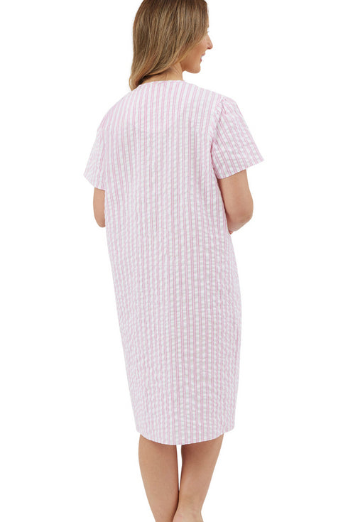 Marlon Coastal Stripe Seersucker Cotton Short Sleeve Nightdress MA44314
