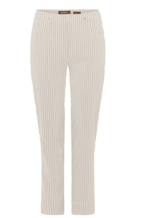 Robell Bella 09 7/8 Trousers Gold/Beige Stripes 68cm Straight Fit Pull-On 52642-5674