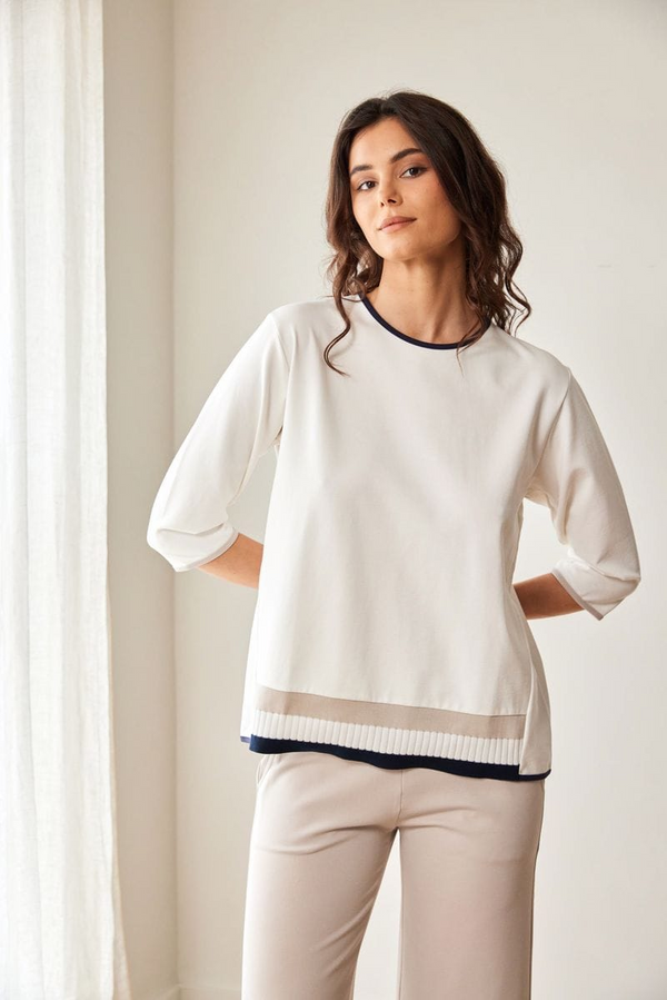 PERUZZI Womens Knit Detail Top with Coloured Trim S26111