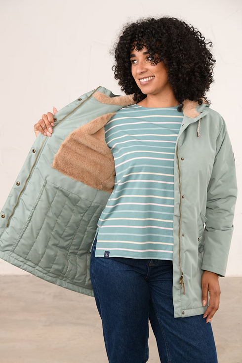 Lighthouse Scarlet AW26 in Sage Faux Fur Lined Waterproof Mid-Hip Coat