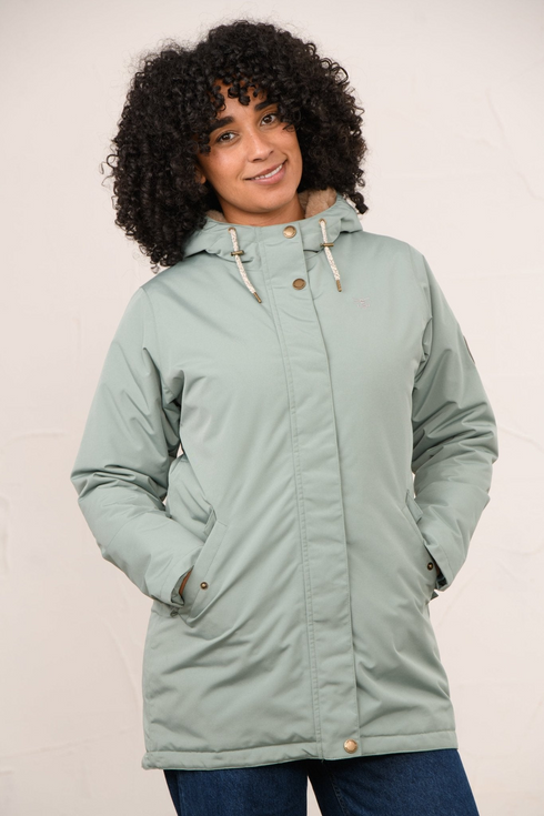 Lighthouse Scarlet AW26 in Sage Faux Fur Lined Waterproof Mid-Hip Coat