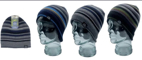 Pro Hike Men’s Lined Stripe Knitted Beanie Hat 3473 – Warm Polyester Winter Hat