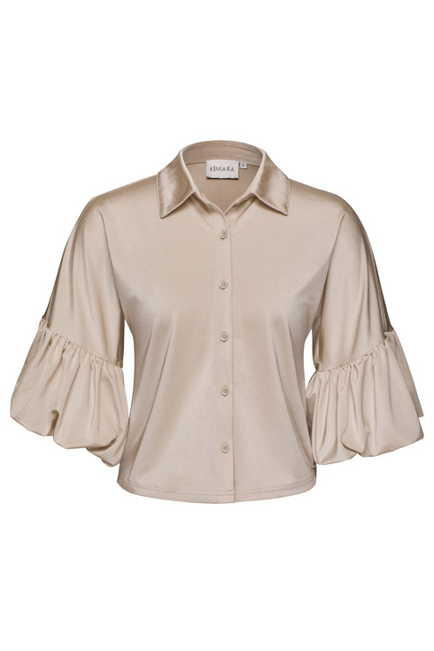 Kimara Women's Senna Travel Lurex 3/4 Puff Sleeve Blouse Champagne