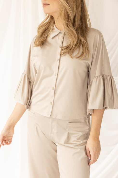 Kimara Women's Senna Travel Lurex 3/4 Puff Sleeve Blouse Champagne