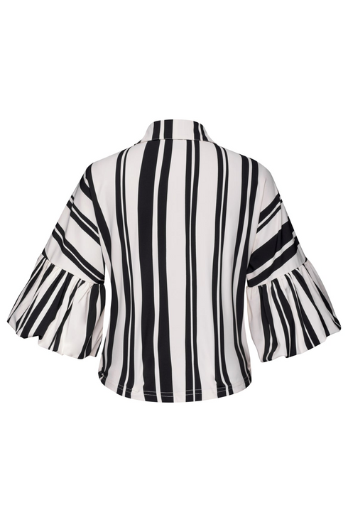 Kimara Women's Senna Travel Fabric Ruffle Puff Sleeve Blouse Vertical Stripe