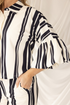 Kimara Women's Senna Travel Fabric Ruffle Puff Sleeve Blouse Vertical Stripe