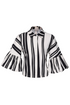 Kimara Women's Senna Travel Fabric Ruffle Puff Sleeve Blouse Vertical Stripe