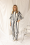 Kimara Women's Senna Travel Fabric Ruffle Puff Sleeve Blouse Vertical Stripe
