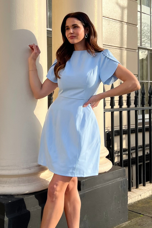 Girl In Mind Men's Ami Tulip Sleeve High Neck Mini Dress Sky Blue SI8994-L