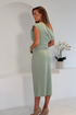 Girl in Mind Women's Donna Asymmetric Neckline Midi Dress Sage SI9299-B