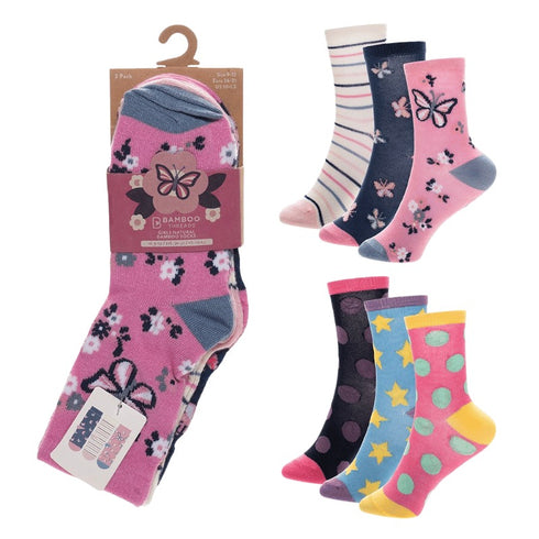 Bamboo Threads Girls Bamboo Butterfly and Polkadot Socks 3 Pack SK1410