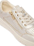 Caprice Women’s Platinum Metallic Leather Trainers – Gold Shimmer Zip & Lace Sneakers – 9-23704-46