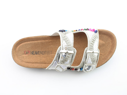 Heavenly Feet Jess Sandal White Sequin Diamante Vegan Friendly 3cm Sole