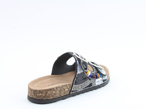 Heavenly Feet Jess Sandal Black Sequin Diamante Vegan Friendly 3cm Sole