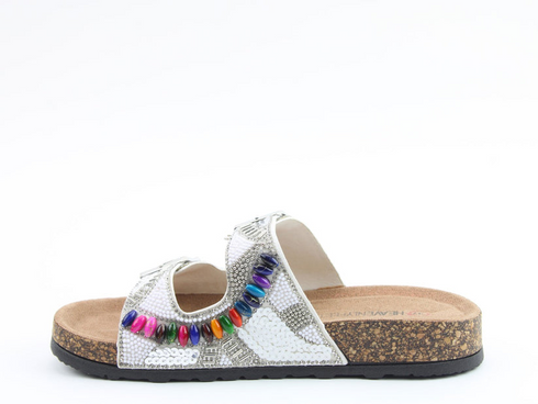 Heavenly Feet Jess Sandal White Sequin Diamante Vegan Friendly 3cm Sole