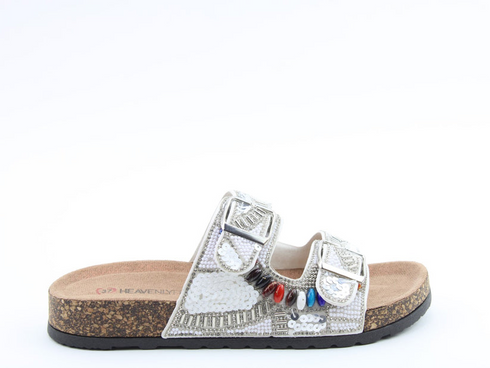 Heavenly Feet Jess Sandal White Sequin Diamante Vegan Friendly 3cm Sole