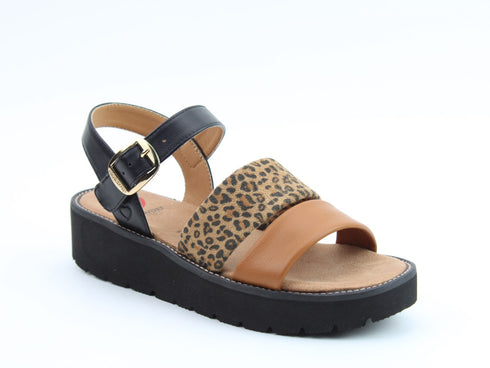 Heavenly Feet Fleur Black Leo Tan Multi-Strap Comfort Sandal