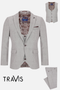 Travis by Benetti Eiffel Three-Piece Stone with a Subtle Check Super Slim Fit Suit