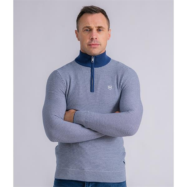 XV Kings by Tommy Bowe Tullow 1/4 Zip Knit Petrol Blue Athletic Fit