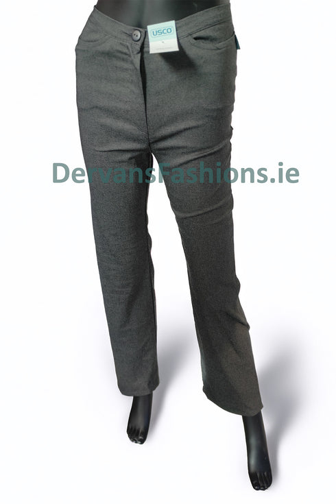 USCO Grey Wide Leg School Trousers High Waist Bengaline No Logo Plain USCOT