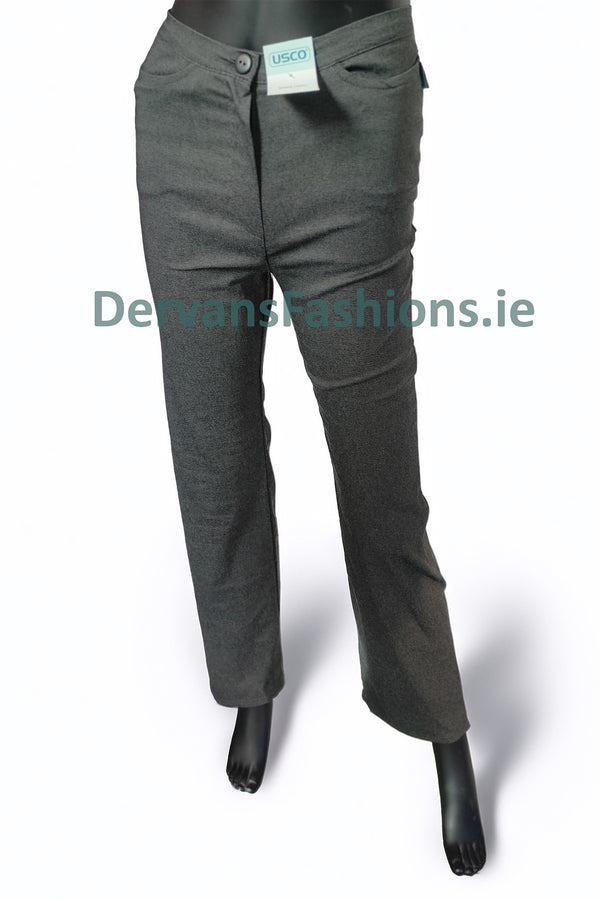 USCO Grey Wide Leg School Trousers High Waist Bengaline No Logo Plain USCOT