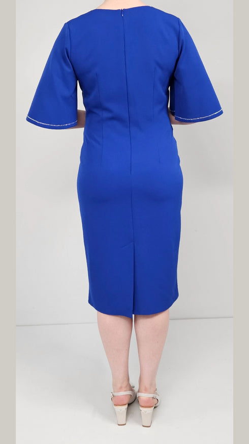 Via Veneto Royal Blue V Neck Dress With Diamante Detail- V338 Juno