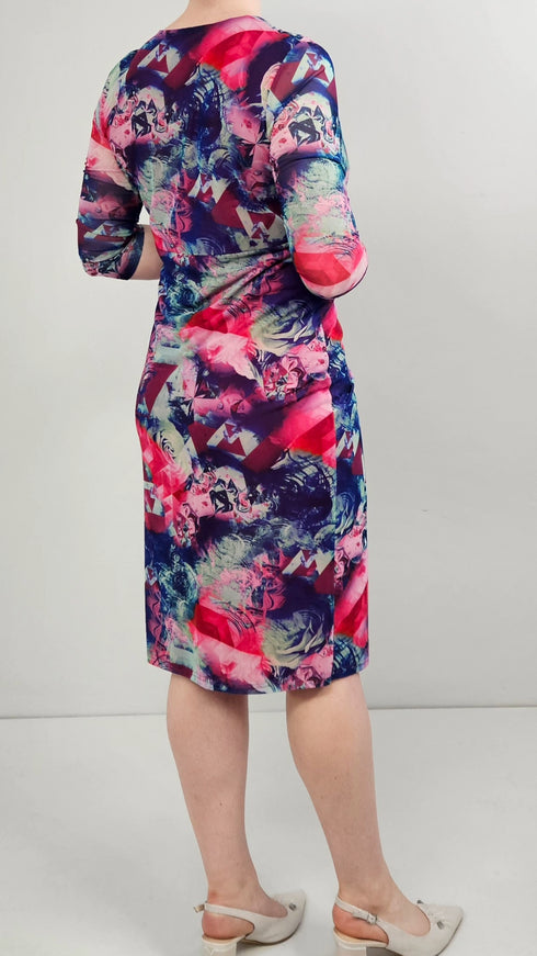 Via Veneto Garnet Print with Buckle Dress V344