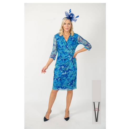 Via Veneto Blue/Green Print Buckle Dress V420 Blue/Green Print