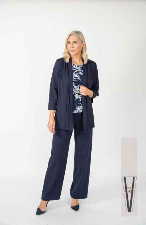 Via Veneto Navy 3-Piece Trousers Suit V436 Navy & White