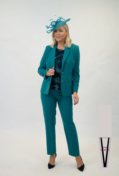 Via Veneto Jade Top with Brooch V715