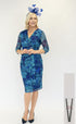 Via Veneto Royal Blue & Green Wrap Buckle Elegant Dress V78