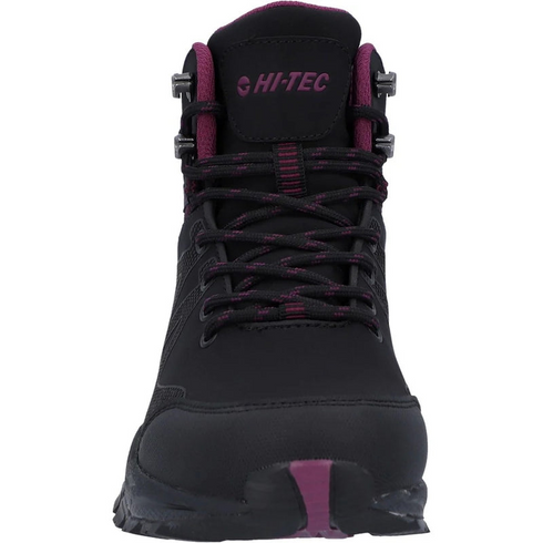 Hi-Tec Womens Black & Raspberry Jackdaw Mid Dri-Tec Waterproof Recycled Softshell Walking Boot