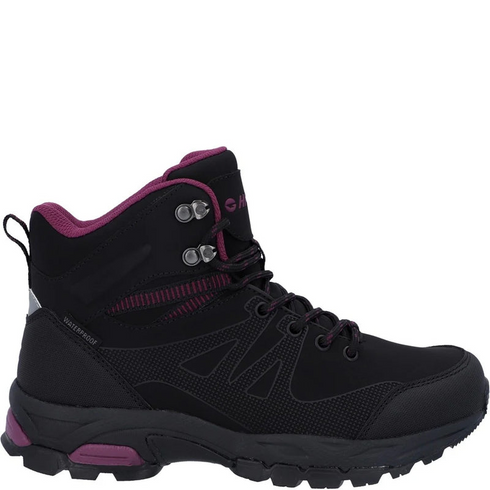 Hi-Tec Womens Black & Raspberry Jackdaw Mid Dri-Tec Waterproof Recycled Softshell Walking Boot