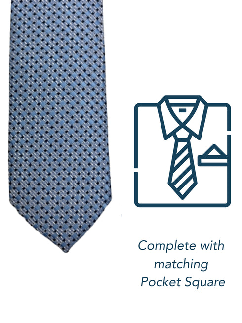 Zazzi Boys Patterned Blue Tie & Matching Pocket Square Set 6310-1