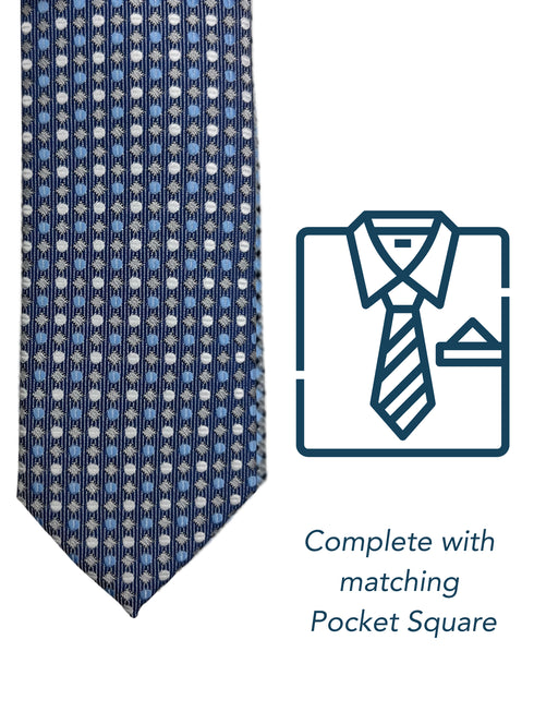 Zazzi Boys Patterned Blue Tie & Matching Pocket Square Set 6311-1