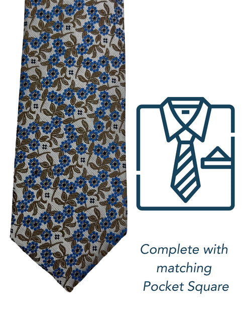 Zazzi Boys Patterned Taupe Tie & Matching Pocket Square Set 6315-1