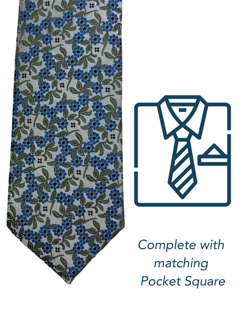 Zazzi Boys Patterned Green Tie & Matching Pocket Square Set 6315-3