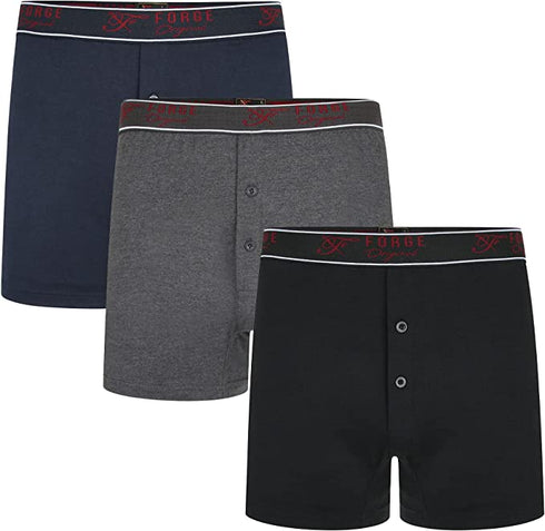 Forge Men’s 3-Pack Boxer Shorts with Button Fly F801