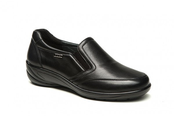 G Comfort Ladies Wide Fit Waterproof Slip-On Shoes P-9512S | Black Leather Comfort Footwear