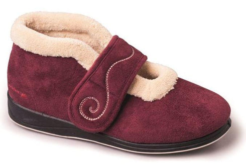 Padders Hush 409 Women's Velcro Bootee Slippers with Cream Warm Interior - Wide Fit Memory Foam