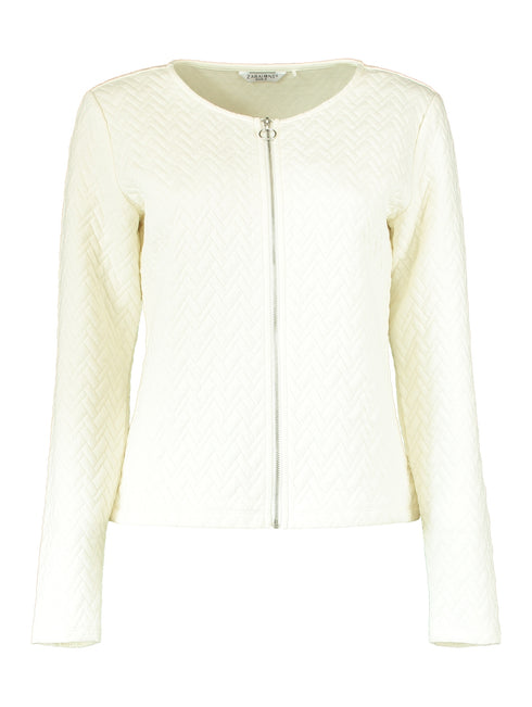 Zabaione Women’s Ab44sintha Off-White Patterned Jacket – Zip Closure Round Neck - KY-451-0032-2