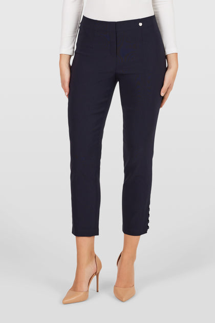 Robell Lena 09 Navy 69 Ladder Detail 65cm Pull-On Trousers 52550-5499-0