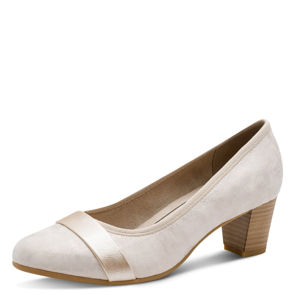 Jana 8-22467-42 Beige Gold Wide Fit Block Heel Court Shoe